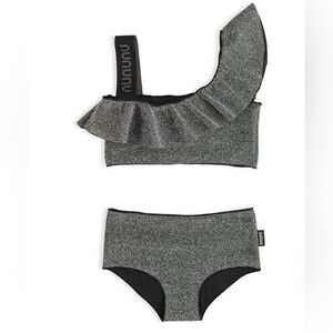 Nununu ruffled bikini sprinkled sparkle silver size 12-14